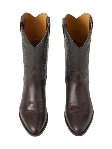 Ralph Lauren Purple Label Men's Leather Western Boots - Luggage Brown Black - Size 9.5 | Thumbnail 4