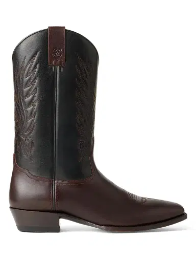 Ralph Lauren Purple Label Men's Leather Western Boots - Luggage Brown Black - Size 9.5 | Thumbnail 1