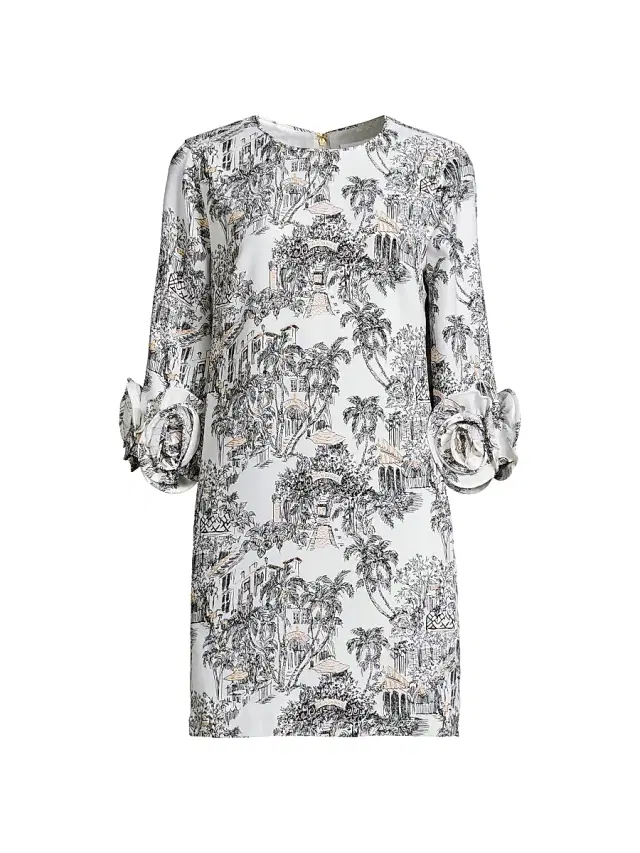 Lilly Pulitzer Women's Lu Rosette-Cuff Toile Crêpe Minidress - Coconut Toile