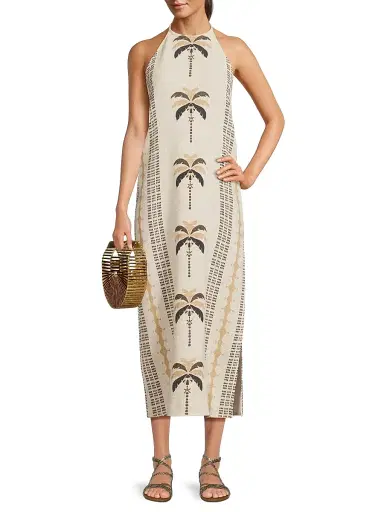 Ramy Brook Women's Gardenia Printed Midi-Dress - Palm Print - Size XL | Thumbnail 2