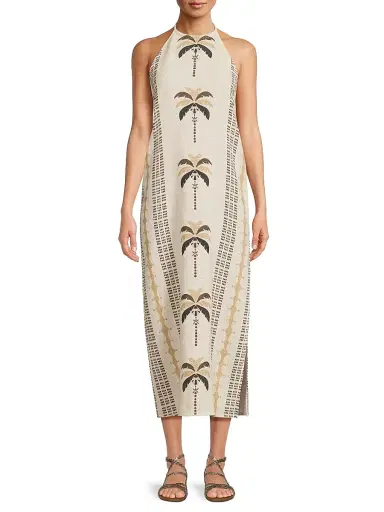 Ramy Brook Women's Gardenia Printed Midi-Dress - Palm Print - Size XL | Thumbnail 3