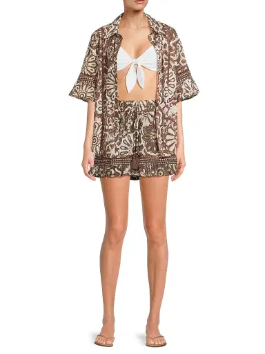 Ramy Brook Women's Violette Printed Cotton Cover-Up Shirt - Beach Brown Combo - Size Small | Thumbnail 2 Ramy Brook Women's Violette Printed Cotton Cover-Up Shirt - Beach Brown Combo - Size Small | Thumbnail 2