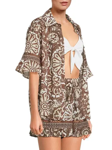 Ramy Brook Women's Violette Printed Cotton Cover-Up Shirt - Beach Brown Combo - Size Small | Thumbnail 4 Ramy Brook Women's Violette Printed Cotton Cover-Up Shirt - Beach Brown Combo - Size Small | Thumbnail 4