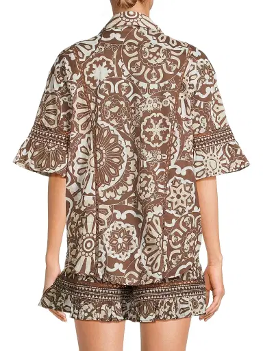 Ramy Brook Women's Violette Printed Cotton Cover-Up Shirt - Beach Brown Combo - Size Small | Thumbnail 5 Ramy Brook Women's Violette Printed Cotton Cover-Up Shirt - Beach Brown Combo - Size Small | Thumbnail 5
