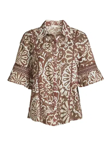 Ramy Brook Women's Violette Printed Cotton Cover-Up Shirt - Beach Brown Combo - Size Small | Thumbnail 1 Ramy Brook Women's Violette Printed Cotton Cover-Up Shirt - Beach Brown Combo - Size Small | Thumbnail 1