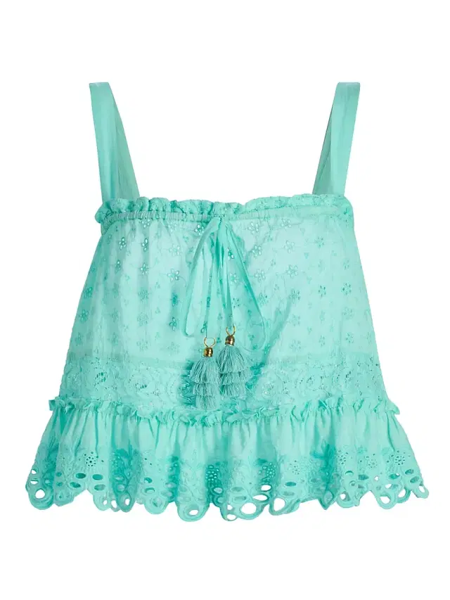 Women's Amina Embroidered Cotton Top - Seaglass