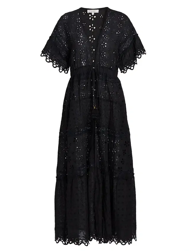 Ramy Brook Women's Janis Eyelet Cotton Cover-Up Maxi Dress - Black