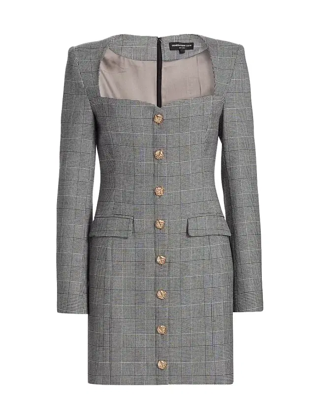 Generation Love Women's Odelia Glen Check Blazer Minidress - White Black Plaid