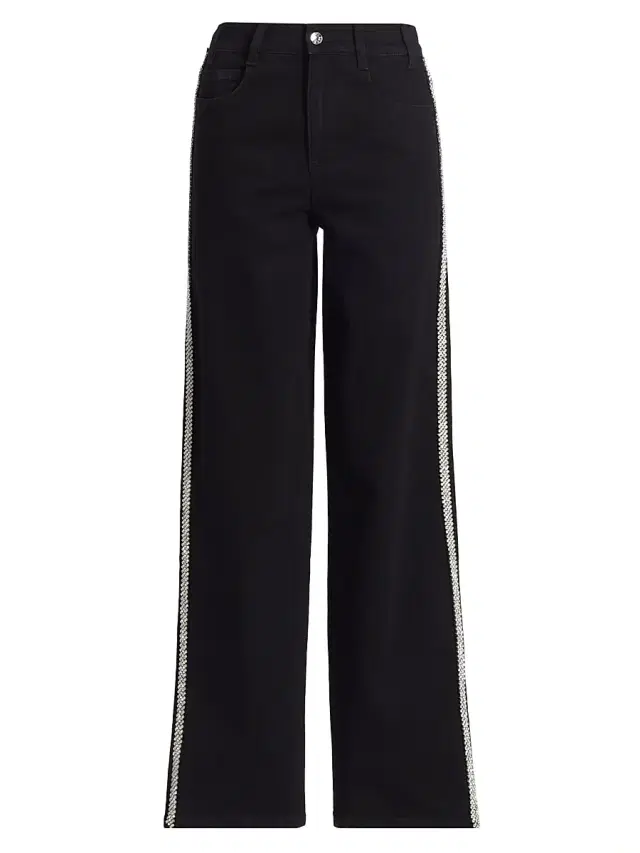 Generation Love Women's Erika Crystal-Embellished High-Rise Wide Leg Jeans - Black