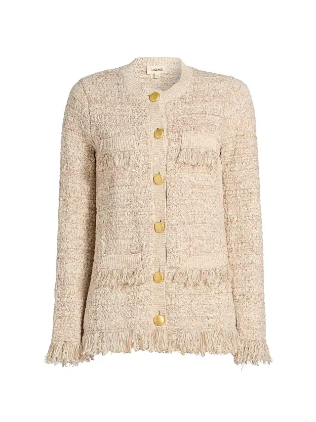 Women's Kastoria Fringe-Trim Cotton-Blend Tweed Cardigan - Natural Multi Boucle