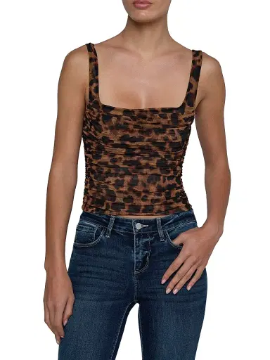 L'AGENCE Women's Rasha Shirred Leopard Tank - Brown Multi Amur Leopard | Thumbnail 3