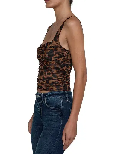 L'AGENCE Women's Rasha Shirred Leopard Tank - Brown Multi Amur Leopard | Thumbnail 5