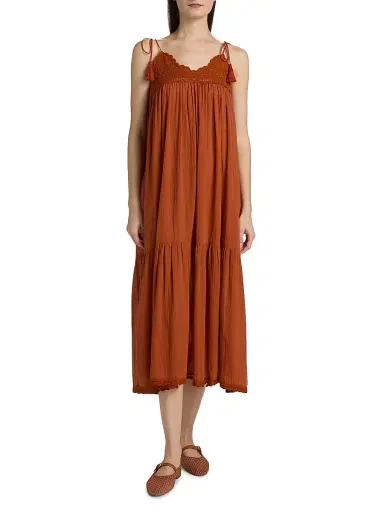 Ulla Johnson Women's Linnea Cotton V-Neck Midi-Dress - Sienna | Thumbnail 3 Ulla Johnson Women's Linnea Cotton V-Neck Midi-Dress - Sienna | Thumbnail 3