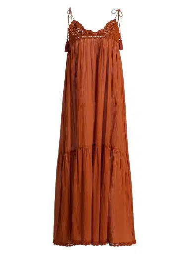 Ulla Johnson Women's Linnea Cotton V-Neck Midi-Dress - Sienna | Thumbnail 1 Ulla Johnson Women's Linnea Cotton V-Neck Midi-Dress - Sienna | Thumbnail 1