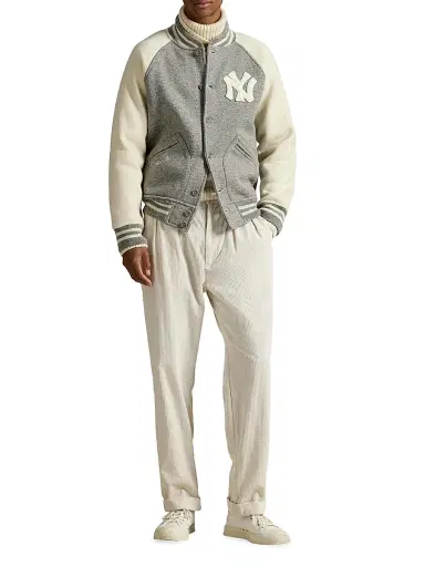 Polo Ralph Lauren Men's New York Yankees Colorblocked Baseball Jacket - Regent Heather Deckwash White | Thumbnail 2