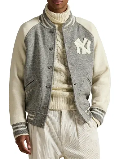 Polo Ralph Lauren Men's New York Yankees Colorblocked Baseball Jacket - Regent Heather Deckwash White | Thumbnail 3