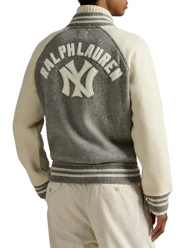 Polo Ralph Lauren Men's New York Yankees Colorblocked Baseball Jacket - Regent Heather Deckwash White | Thumbnail 4