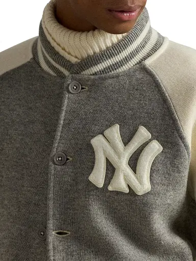 Polo Ralph Lauren Men's New York Yankees Colorblocked Baseball Jacket - Regent Heather Deckwash White | Thumbnail 6