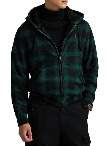 Polo Ralph Lauren Men's Magic Cotton Fleece Plaid Hoodie - Lodge Shadow Plaid Moss Agate | Thumbnail 3 Polo Ralph Lauren Men's Magic Cotton Fleece Plaid Hoodie - Lodge Shadow Plaid Moss Agate | Thumbnail 3