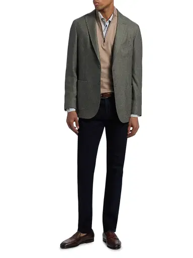 Saks Fifth Avenue Men's COLLECTION Vertical Mini-Striped Button-Front Shirt - Grey - Size 18 | Thumbnail 2