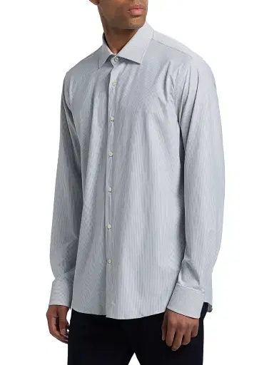 Saks Fifth Avenue Men's COLLECTION Vertical Mini-Striped Button-Front Shirt - Grey - Size 18 | Thumbnail 4