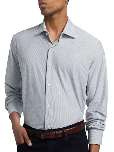 Saks Fifth Avenue Men's COLLECTION Vertical Mini-Striped Button-Front Shirt - Grey - Size 18 | Thumbnail 6