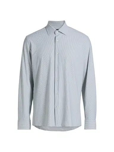 Saks Fifth Avenue Men's COLLECTION Vertical Mini-Striped Button-Front Shirt - Grey - Size 18 | Thumbnail 1