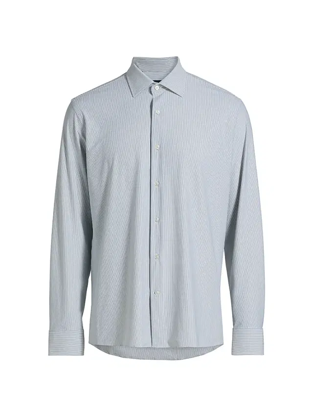 Saks Fifth Avenue Men's COLLECTION Vertical Mini-Striped Button-Front Shirt - Grey