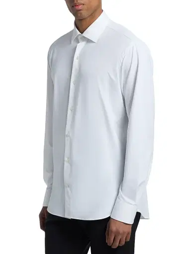 Saks Fifth Avenue Men's COLLECTION Solid Cotton Dress Shirt - White - Size 18 | Thumbnail 4