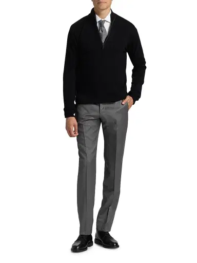 Saks Fifth Avenue Men's COLLECTION Herringbone Cotton Dress Shirt - White - Size 17.5 | Thumbnail 2