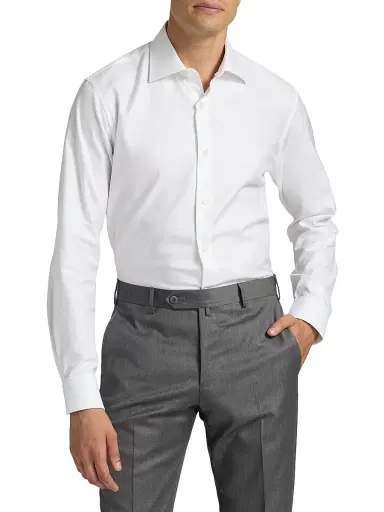 Saks Fifth Avenue Men's COLLECTION Herringbone Cotton Dress Shirt - White - Size 17.5 | Thumbnail 3