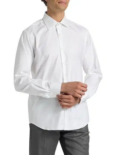 Saks Fifth Avenue Men's COLLECTION Herringbone Cotton Dress Shirt - White - Size 17.5 | Thumbnail 4
