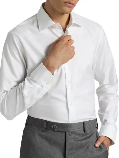 Saks Fifth Avenue Men's COLLECTION Herringbone Cotton Dress Shirt - White - Size 17.5 | Thumbnail 6