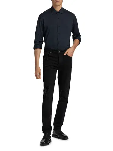 Saks Fifth Avenue Men's COLLECTION Stretch Soild Shirt - Black - Size 15 | Thumbnail 2