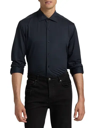 Saks Fifth Avenue Men's COLLECTION Stretch Soild Shirt - Black - Size 15 | Thumbnail 3