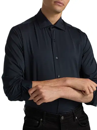 Saks Fifth Avenue Men's COLLECTION Stretch Soild Shirt - Black - Size 15 | Thumbnail 6