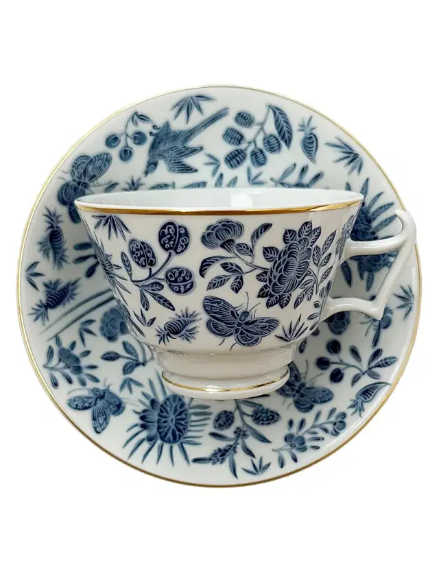 Mottahedeh Sacred Bird & Butterfly Porcelain Cup & Saucer Set