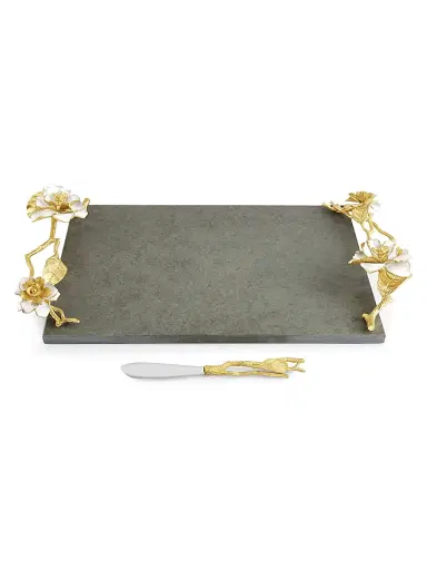 Michael Aram Gardenia Marble Cheeseboard & Knife - Gold | Thumbnail 2