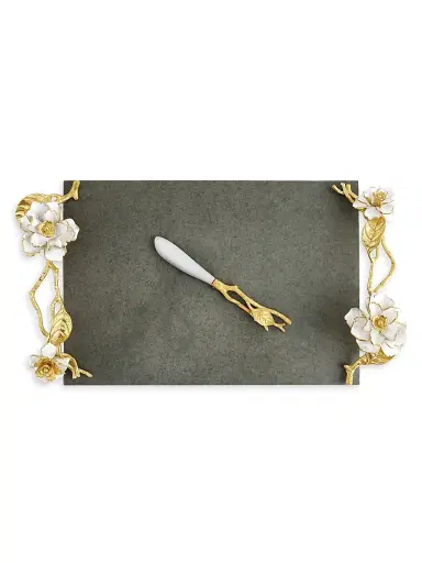 Michael Aram Gardenia Marble Cheeseboard & Knife - Gold | Thumbnail 3