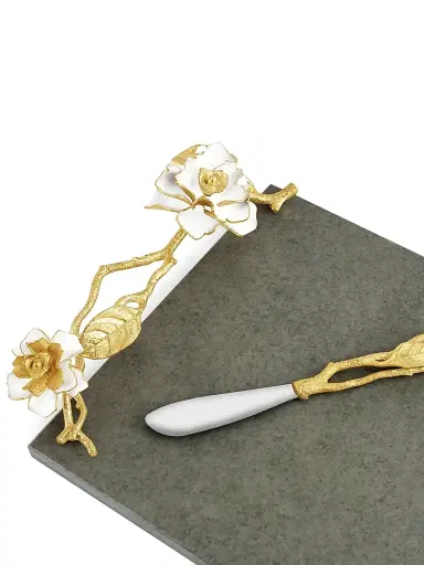 Michael Aram Gardenia Marble Cheeseboard & Knife - Gold | Thumbnail 4