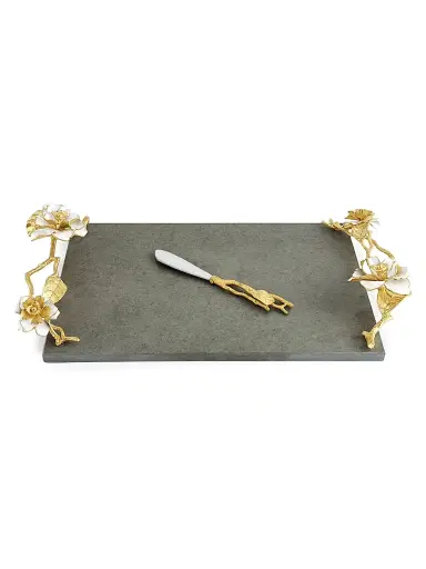 Michael Aram Gardenia Marble Cheeseboard & Knife - Gold | Thumbnail 1
