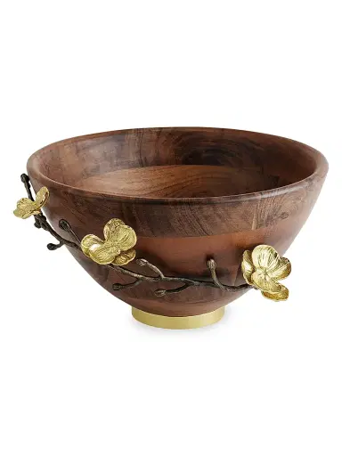 Michael Aram Gold Orchid Wooden Bowl - Brown | Thumbnail 1 Michael Aram Gold Orchid Wooden Bowl - Brown | Thumbnail 1