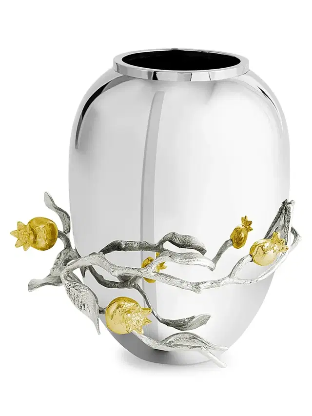 Michael Aram Medium Pomegranate Silver & Gold Vase - Grey Yellow