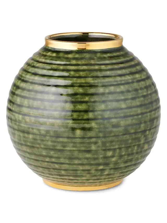Calinda Round 10K Gold & Ceramic Vase