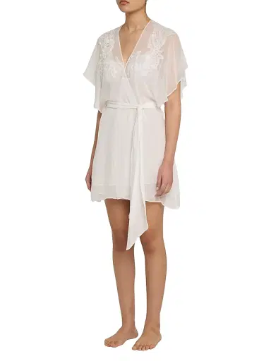 Christine Lingerie Women's Floral Appliqué Silk Chiffon Robe | Thumbnail 3 Christine Lingerie Women's Floral Appliqué Silk Chiffon Robe | Thumbnail 3