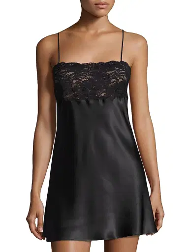 Christine Lingerie Women's Bijoux Lace-Trim Silk Chemise - Black | Thumbnail 2