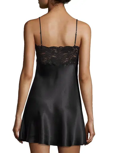 Christine Lingerie Women's Bijoux Lace-Trim Silk Chemise - Black | Thumbnail 3