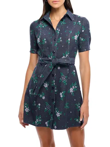 Shoshanna Women's Archie Floral-Print Denim Minidress | Thumbnail 2 Shoshanna Women's Archie Floral-Print Denim Minidress | Thumbnail 2