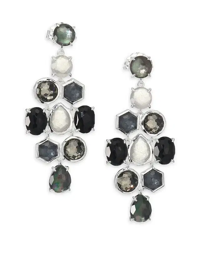 Women's Rock Candy Black Tie Semi-Precious Multi-Stone & Sterling Silver Cascade Chandelier Earrings - Silver Black