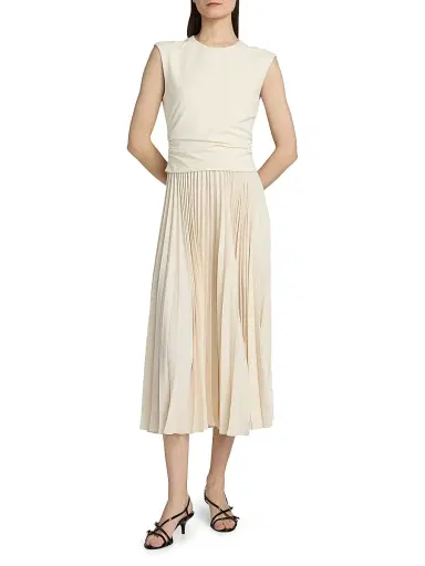 TANYA TAYLOR Women's Carly Pleated Sleeveless Midi-Dress - Cream - Size Large | Thumbnail 3